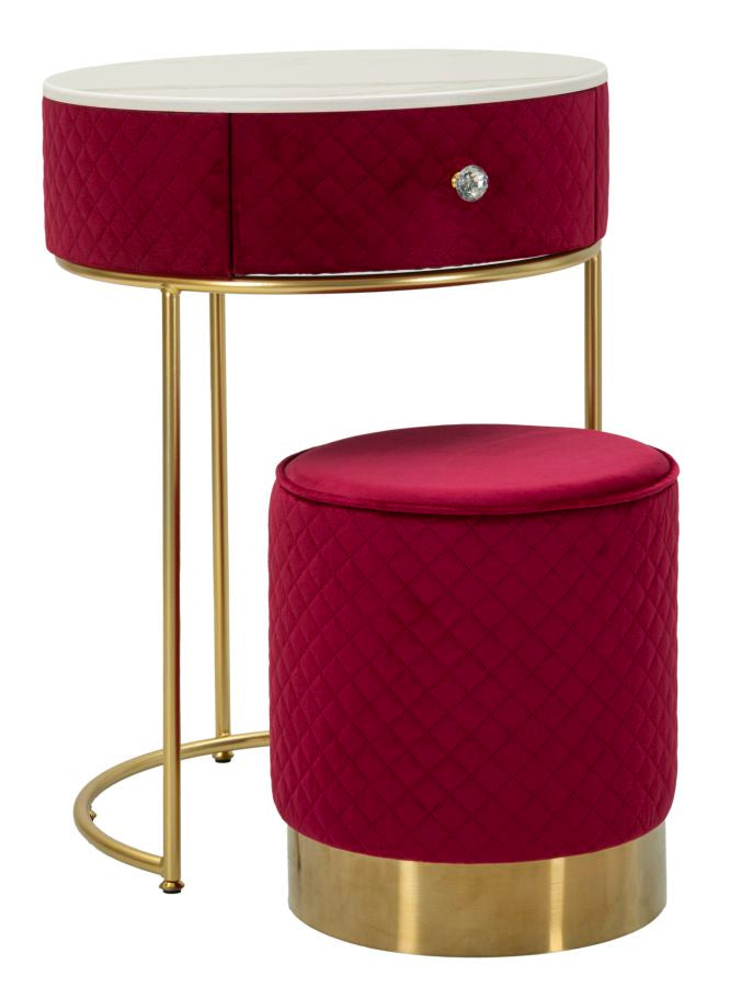 Table de chevet rouge avec pouf assorti – Coiffeuse Velit
