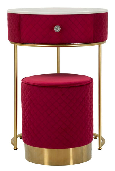 Table de chevet rouge avec pouf assorti – Coiffeuse Velit