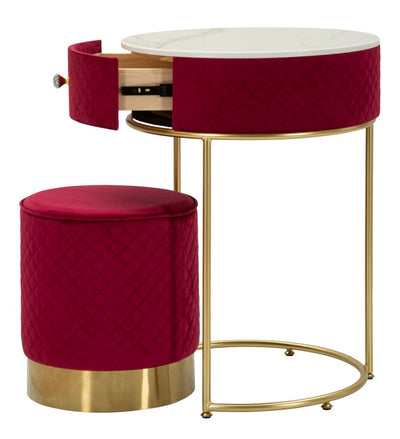 Table de chevet rouge avec pouf assorti – Coiffeuse Velit