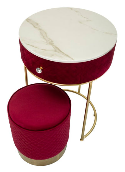 Table de chevet rouge avec pouf assorti – Coiffeuse Velit
