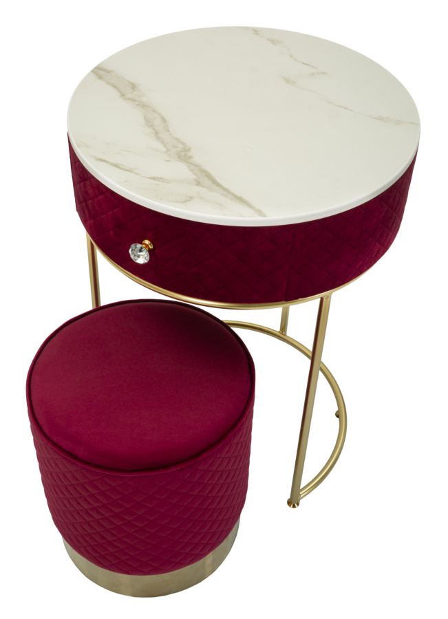 Table de chevet rouge avec pouf assorti – Coiffeuse Velit