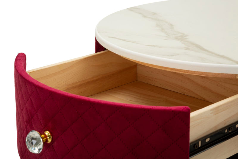Table de chevet rouge avec pouf assorti – Coiffeuse Velit