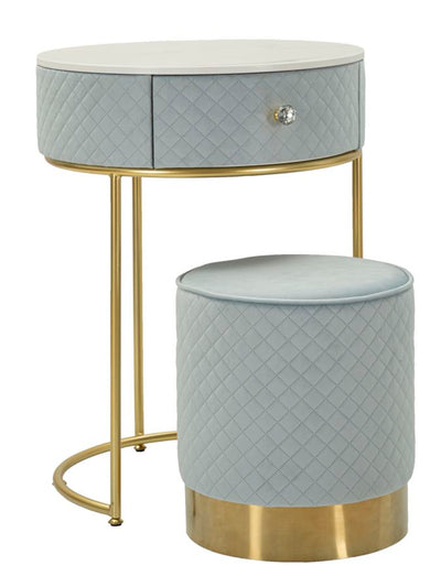 Table de chevet bleu clair avec pouf assorti – Coiffeuse Velit