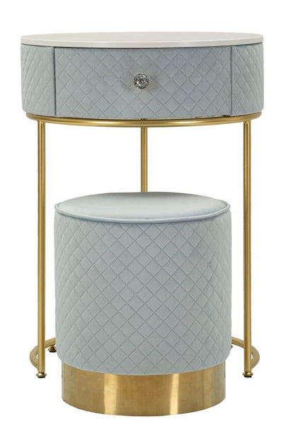 Table de chevet bleu clair avec pouf assorti – Coiffeuse Velit