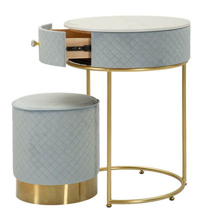 Table de chevet bleu clair avec pouf assorti – Coiffeuse Velit