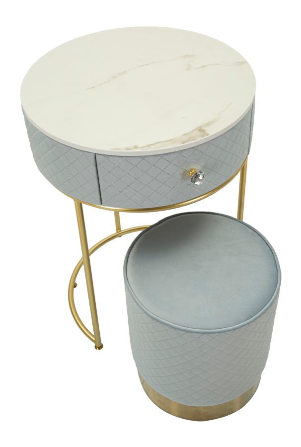 Table de chevet bleu clair avec pouf assorti – Coiffeuse Velit