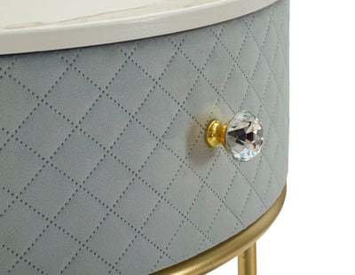 Table de chevet bleu clair avec pouf assorti – Coiffeuse Velit