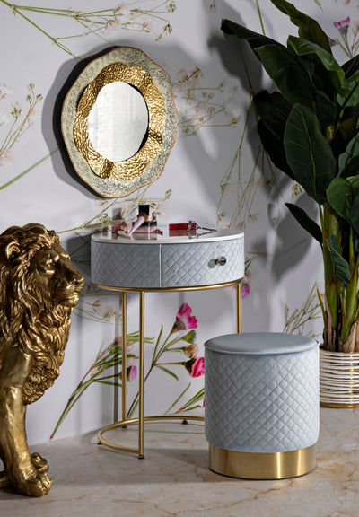 Table de chevet bleu clair avec pouf assorti – Coiffeuse Velit