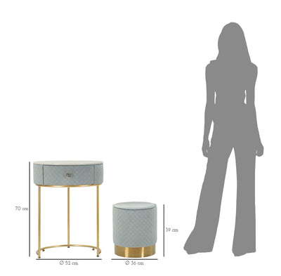 Table de chevet bleu clair avec pouf assorti – Coiffeuse Velit