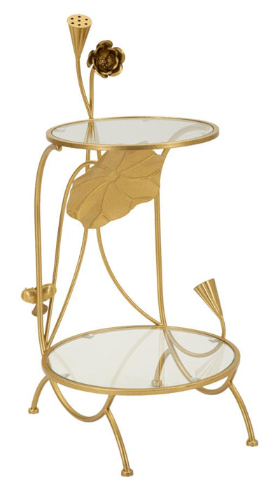 Table d'appoint en métal doré avec 2 étagères – Flowers Decorative Design