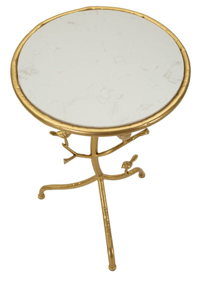 Table d'appoint ronde en marbre artificiel avec piètement arbre doré – Birds Modern Design
