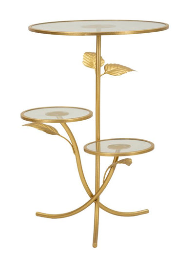 Table d'appoint en métal doré avec 3 étagères – Leaf Decorative Design