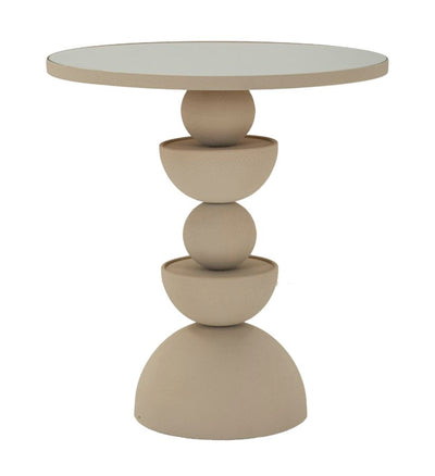 Table d'appoint ronde beige avec plateau miroir – Style contemporain Dune