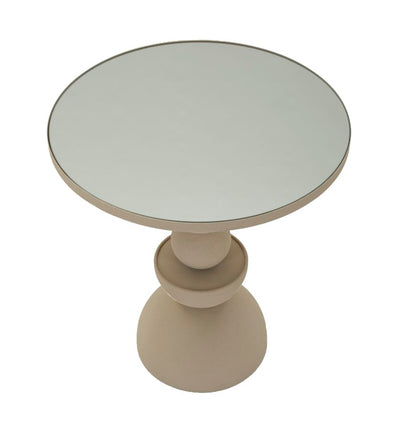 Table d'appoint ronde beige avec plateau miroir – Style contemporain Dune