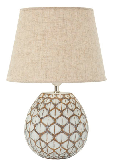 Lampe de table en résine blanche avec abat-jour en tissu – Tibet Modern Design