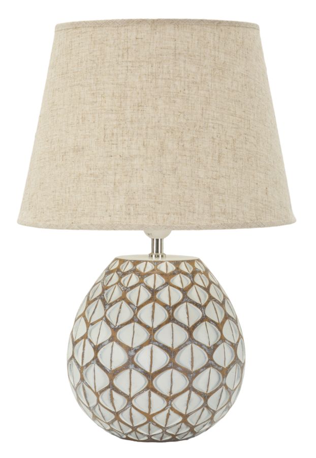 Lampe de table en résine blanche avec abat-jour en tissu – Tibet Modern Design