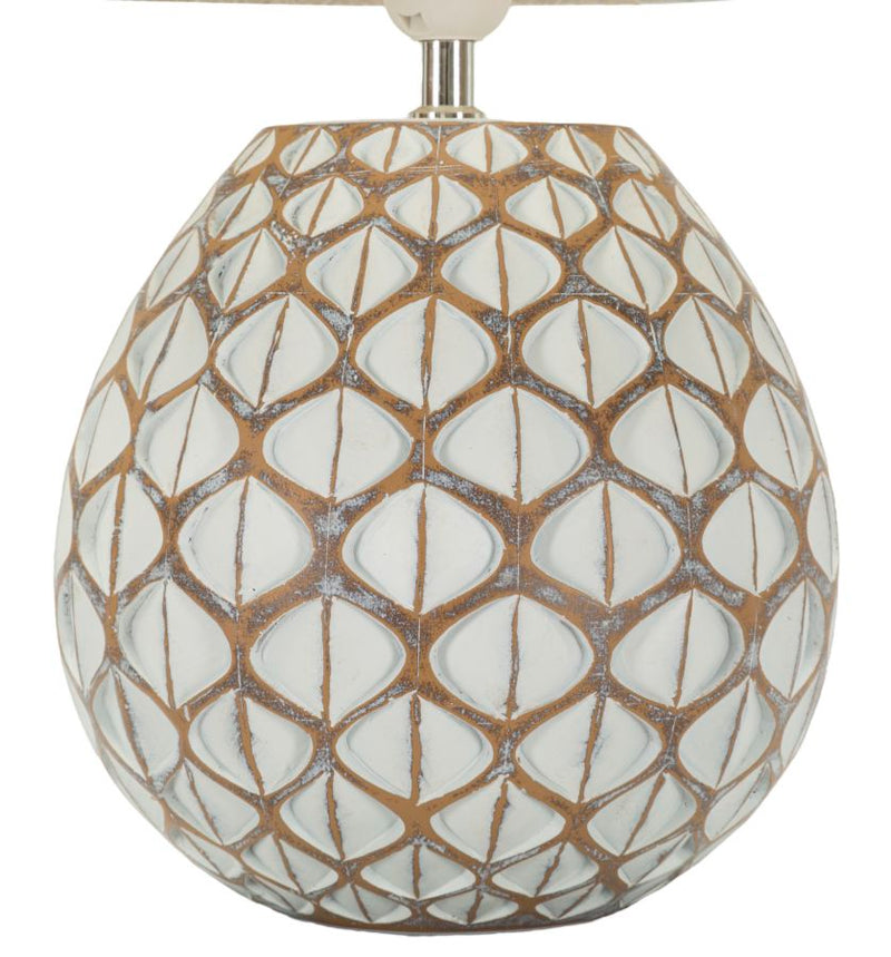 Lampe de table en résine blanche avec abat-jour en tissu – Tibet Modern Design