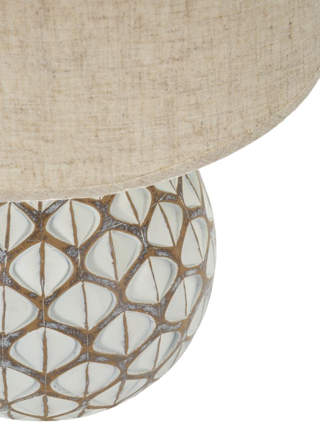 Lampe de table en résine blanche avec abat-jour en tissu – Tibet Modern Design