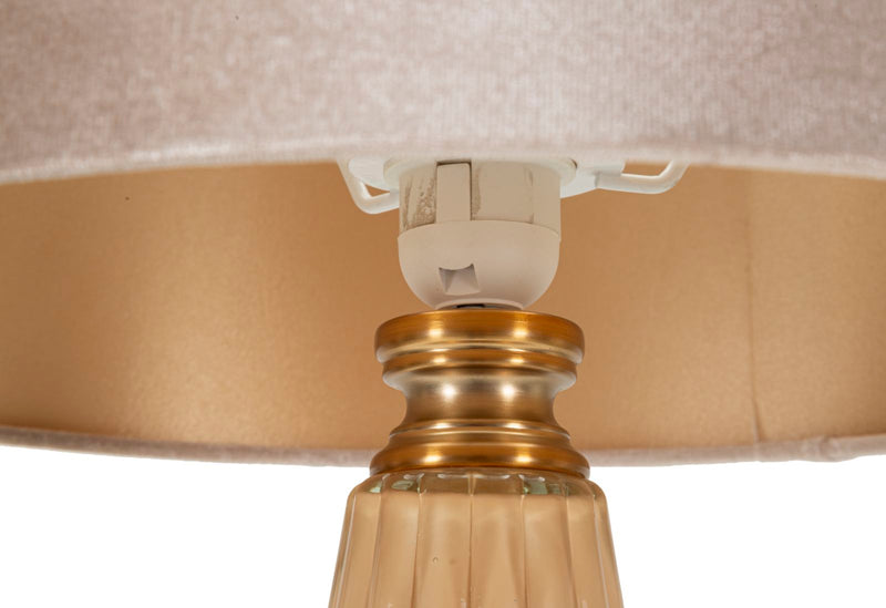 Lampe de table dorée et beige avec abat-jour en tissu – Perly Contemporary