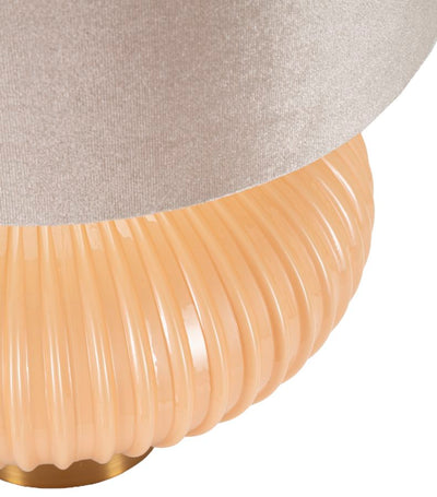 Lampe de table ronde dorée et beige avec abat-jour en tissu – Perly Modern