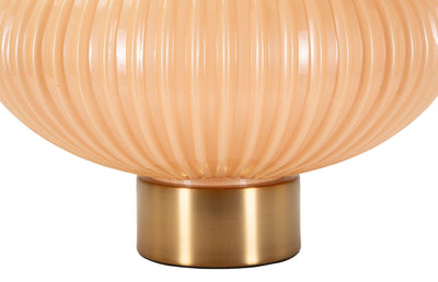 Lampe de table ronde dorée et beige avec abat-jour en tissu – Perly Modern