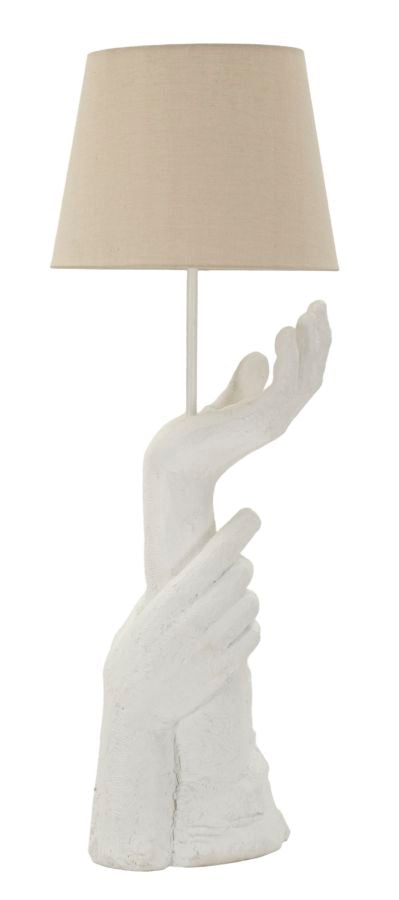 Lampe de table sculpturale blanche avec abat-jour beige – Collection Life