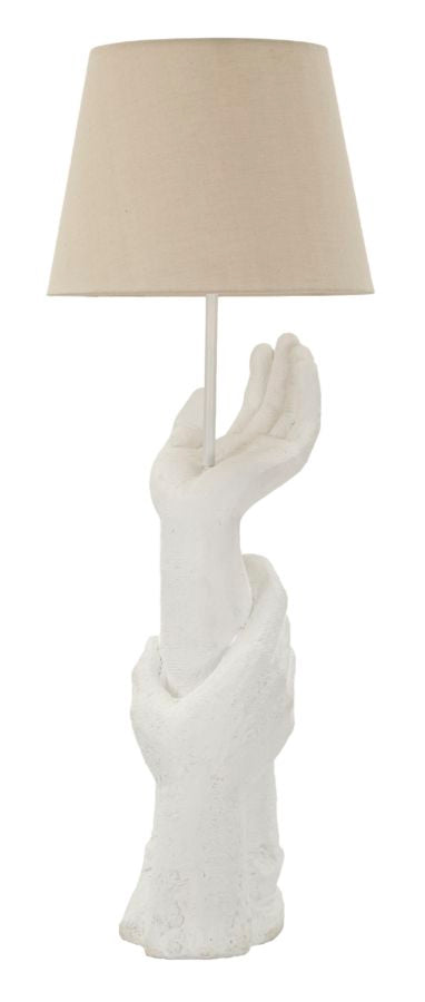 Lampe de table sculpturale blanche avec abat-jour beige – Collection Life