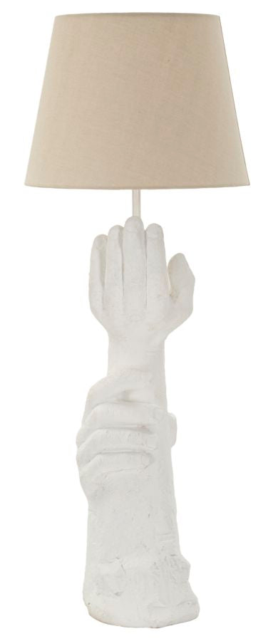 Lampe de table sculpturale blanche avec abat-jour beige – Collection Life