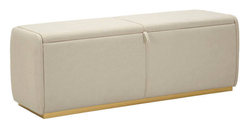 Banc de rangement rembourré beige – Siège moderne pour salle de bain