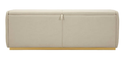Banc de rangement rembourré beige – Siège moderne pour salle de bain