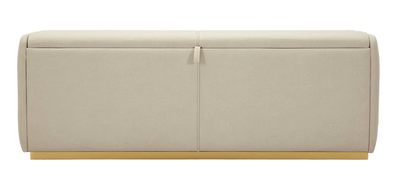 Banc de rangement rembourré beige – Siège moderne pour salle de bain