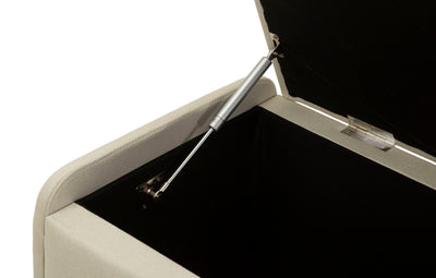 Banc de rangement rembourré beige – Siège moderne pour salle de bain