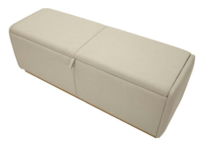 Banc de rangement rembourré beige – Siège moderne pour salle de bain