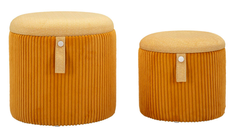 Lot de 2 poufs de rangement en velours moutarde – Poufs modernes Bolzano