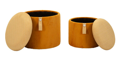 Lot de 2 poufs de rangement en velours moutarde – Poufs modernes Bolzano