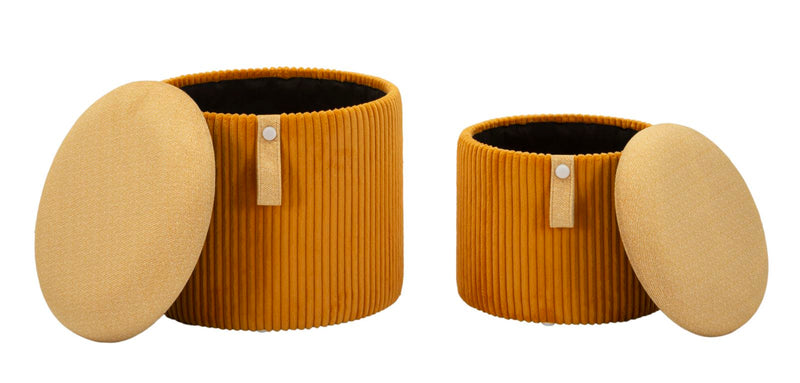 Lot de 2 poufs de rangement en velours moutarde – Poufs modernes Bolzano