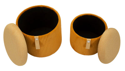 Lot de 2 poufs de rangement en velours moutarde – Poufs modernes Bolzano