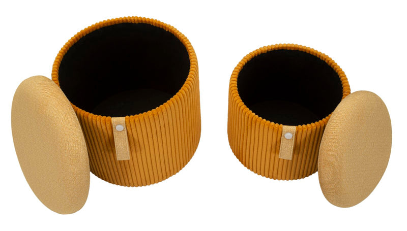 Lot de 2 poufs de rangement en velours moutarde – Poufs modernes Bolzano