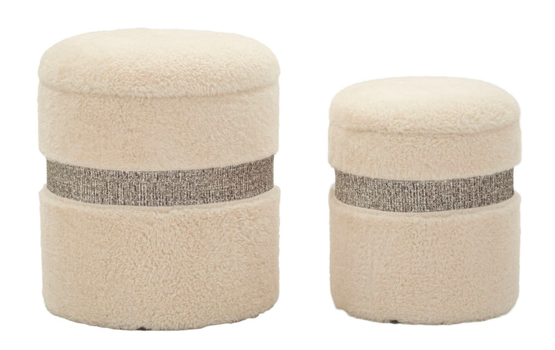 Lot de 2 poufs de rangement rembourrés crème – Collection Saint-Moritz