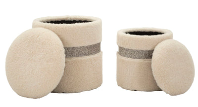 Lot de 2 poufs de rangement rembourrés crème – Collection Saint-Moritz
