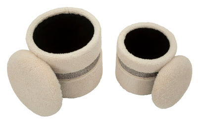 Lot de 2 poufs de rangement rembourrés crème – Collection Saint-Moritz