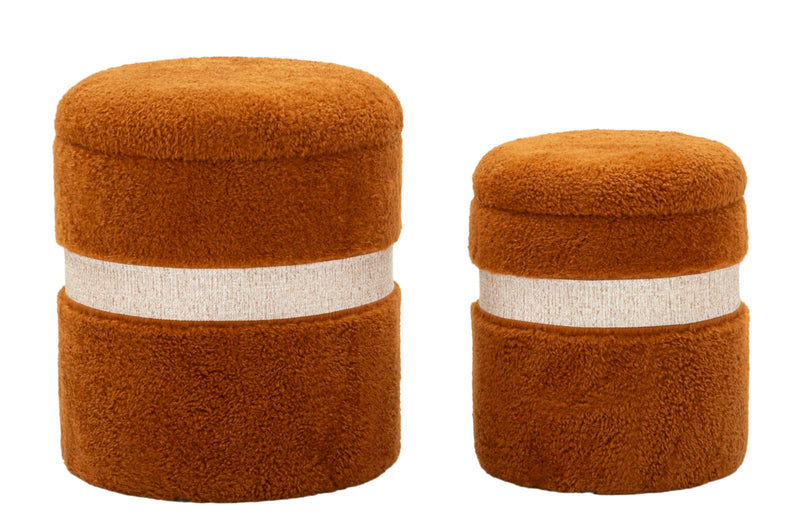 Lot de 2 poufs de rangement en velours marron – Poufs modernes Saint-Moritz