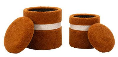 Lot de 2 poufs de rangement en velours marron – Poufs modernes Saint-Moritz