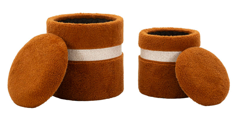 Lot de 2 poufs de rangement en velours marron – Poufs modernes Saint-Moritz