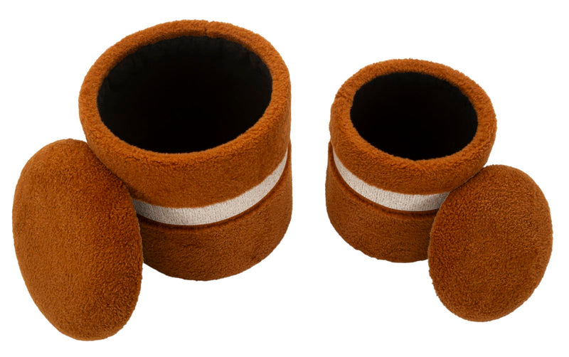 Lot de 2 poufs de rangement en velours marron – Poufs modernes Saint-Moritz