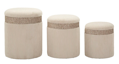 Lot de 3 poufs de rangement rembourrés crème – Collection Curtain