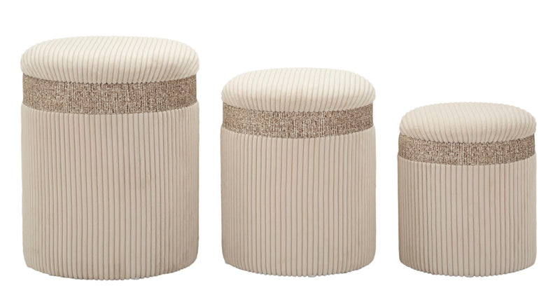 Lot de 3 poufs de rangement rembourrés crème – Collection Curtain
