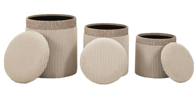 Lot de 3 poufs de rangement rembourrés crème – Collection Curtain