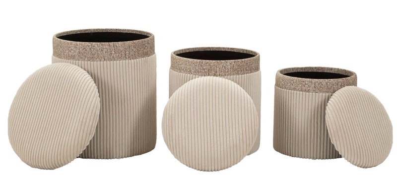 Lot de 3 poufs de rangement rembourrés crème – Collection Curtain