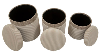 Lot de 3 poufs de rangement rembourrés crème – Collection Curtain